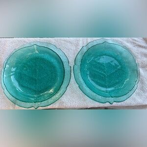 Arcoroc France turquoise aspen leaf plates and bowls